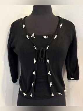 Vintage Joseph A. Silk Floral Sweater 2pc Set Petite S Black